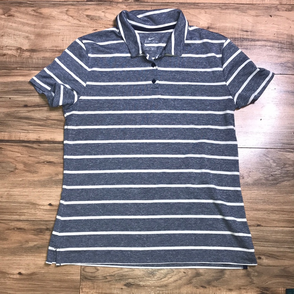 Nike dri fit grey and white striped short sleeves polo size medium